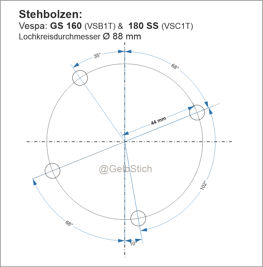 Vespa GS 160 + 180 SS Lochkreis Stehbolzen